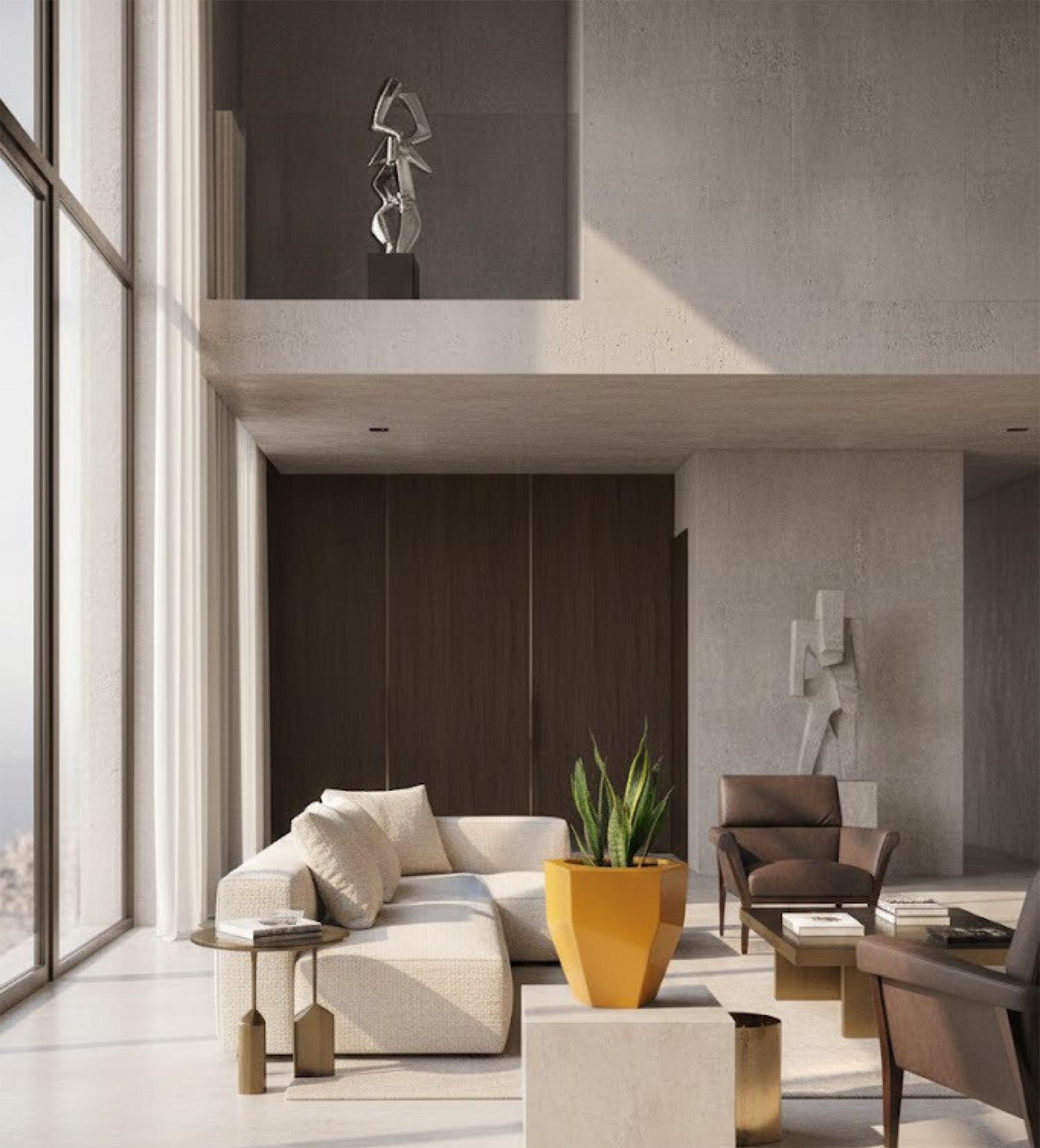 Espacio decorado con macetas de fibra de vidrio Mahogany